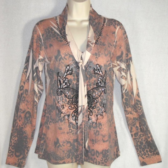 SPICE & ROSES knit top Leopard Embellished sz L - Picture 1 of 6